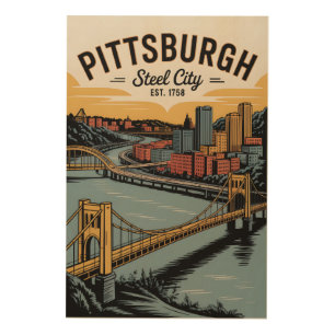 Vintage Pittsburgh Pennsylvania Steel City Retro Wood Wall Art
