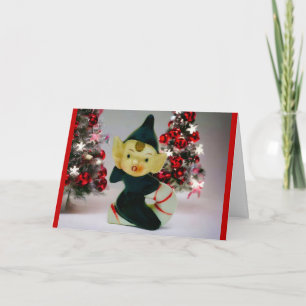 Vintage Pixie Elf Christmas Holiday Cheer Retro Card