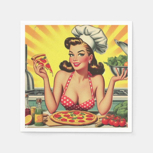 Vintage Pizza Girl Napkins (Front)