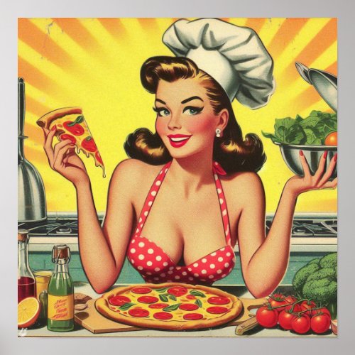 Vintage Pizza Girl Poster