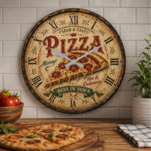 Vintage Pizza Italian Pizzeria Kitchen Large Clock