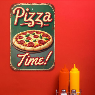 Vintage Pizza Time Metal Sign