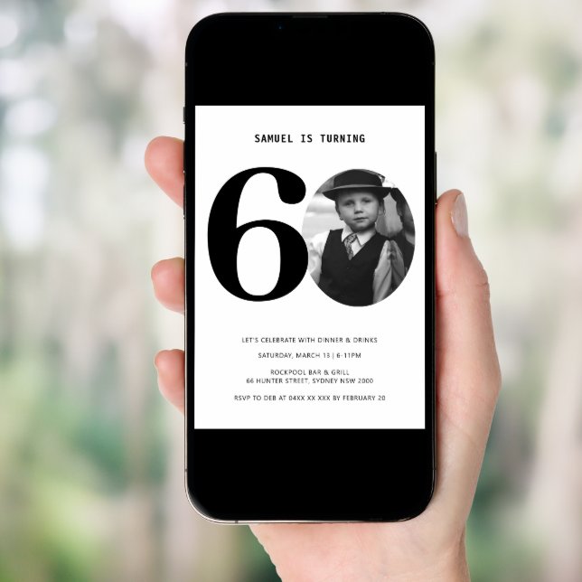 Vintage Plaid 60th Birthday Photo Invitation (Front Digital)