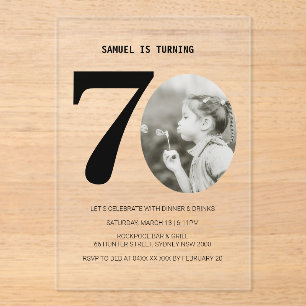 Vintage Plaid 70th Birthday Photo Acrylic Invitations