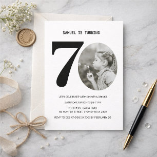 Vintage Plaid 70th Birthday Photo Invitation