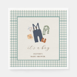 Vintage Plaid Boy Clothes Baby Shower Welcome Napkins