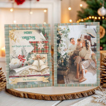 Vintage Plaid Christmas Bells Photo Back