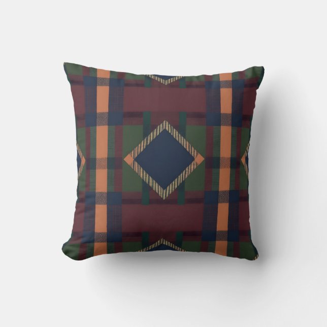 vintage plaid fabric throw pillow (Front)