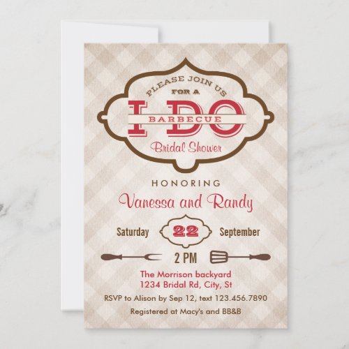 Vintage Plaid I Do BBQ Bridal Shower Invitation 5" X 7" Invitation Card