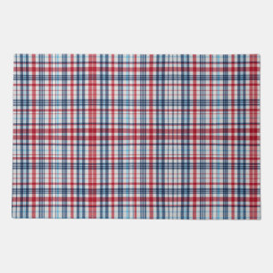 Vintage, plaid red white blue pattern  doormat