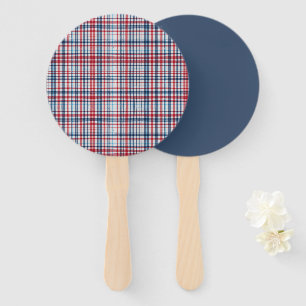 Vintage, plaid red white blue pattern hand fan