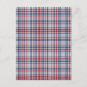 Vintage, plaid red white blue pattern  invitation postcard