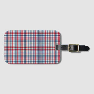Vintage, plaid red white blue pattern  luggage tag
