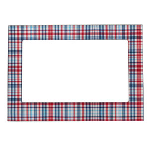 Vintage, plaid red white blue pattern  magnetic frame