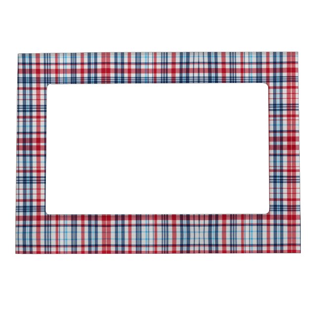 Vintage, plaid red white blue pattern  magnetic frame (Front)