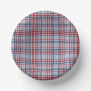 Vintage, plaid red white blue pattern paper bowls