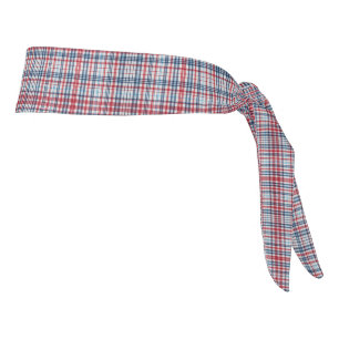 Vintage, plaid red white blue pattern tie headband
