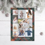 Vintage Plaid Retro Merry Christmas Collage Photo Holiday Card<br><div class="desc">9 photo areas in various orientations with retro inspired plaid background,  retro  style "merry christmas" greeting; Add a message to the back or more photos if desired.</div>