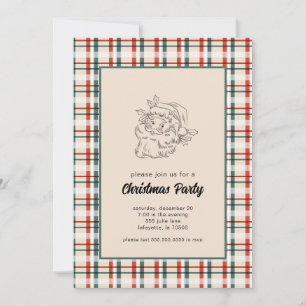 Vintage Plaid Santa Christmas Party Invitations