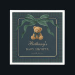 Vintage Plaid Tartan Teddy Bear Green Bow Napkins<br><div class="desc">Drawing inspiration from polo club elegance and classic equestrian tradition, these teddy bear themed napkins set the stage for a sophisticated baby shower with enduring appeal. A rich palette of deep navy and forest green, accented by a graceful statement bow, creates a look that feels both heritage-inspired and effortlessly luxurious....</div>