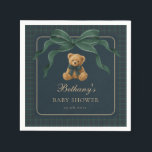 Vintage Plaid Tartan Teddy Bear Green Bow Napkins<br><div class="desc">Drawing inspiration from polo club elegance and classic equestrian tradition, these teddy bear themed napkins set the stage for a sophisticated baby shower with enduring appeal. A rich palette of deep navy and forest green, accented by a graceful statement bow, creates a look that feels both heritage-inspired and effortlessly luxurious....</div>