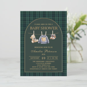 Vintage plaid teddy bear Polo Luxury baby shower Invitation