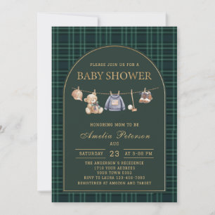 Vintage plaid teddy bear Polo Luxury baby shower Invitation