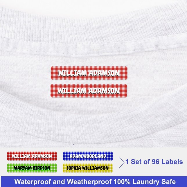 Vintage Plaid Waterproof Name Labels For Clothes (gingham fabric labels)