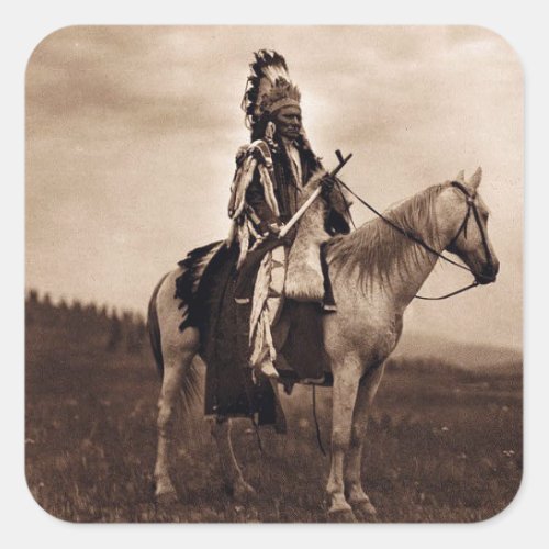 Vintage Plains Indian War Chief Square Sticker