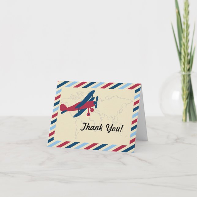 Vintage Plane Airmail Thank you Card (Front)