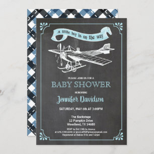 Vintage plane baby boy shower inviation invitation