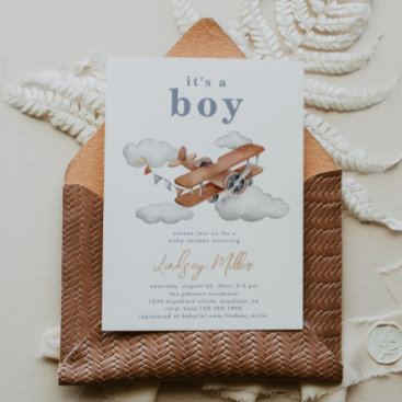 Vintage Plane Baby Shower Invitation | Baby Boy