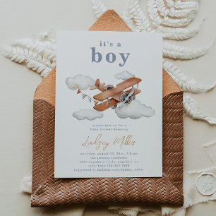 Vintage Plane Baby Shower Invitation   Baby Boy