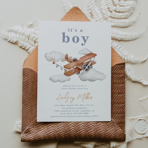 Vintage Plane Baby Shower Invitation  Baby Boy