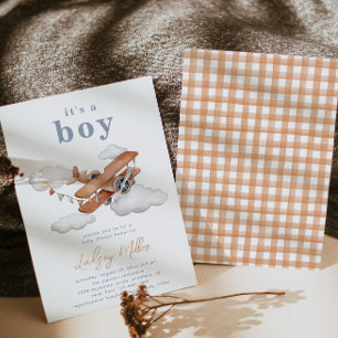 Vintage Plane Baby Shower Invitation   Baby Boy