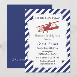 Vintage Plane Baby Shower Invitation Red and Blue