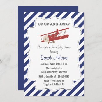 Vintage Plane Baby Shower Invitation Red And Blue by melanileestyle at Zazzle