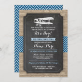Vintage Plane Baby Shower Party Boy Wood Invite (Front/Back)