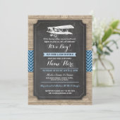 Vintage Plane Baby Shower Party Boy Wood Invite (Standing Front)