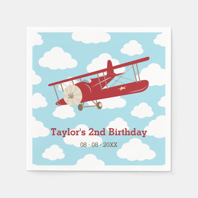 Vintage Plane Birthday / Baby Shower Cloud Napkins (Front)