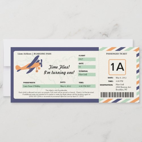 Vintage Plane Birthday Boarding Pass Ticket Invitation