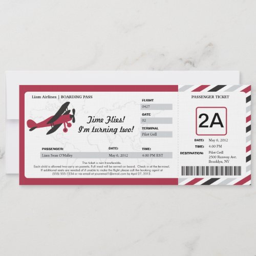 Vintage Plane Birthday Boarding Pass Ticket Invitation