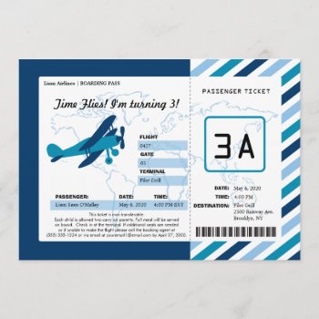 Vintage Plane Birthday Boarding Pass Ticket Invitation by labellarue at Zazzle