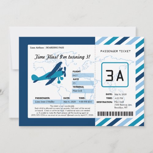 Vintage Plane Birthday Boarding Pass Ticket Invitation