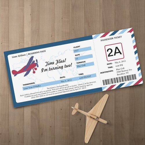 Vintage Plane Birthday Boarding Pass Ticket Invitation