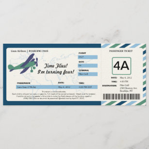 Vintage Plane Birthday Boarding Pass Ticket Invitation