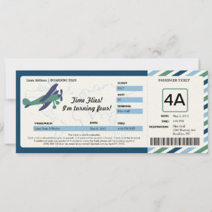 Vintage Plane Birthday Boarding Pass Ticket Invitation