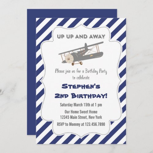 Vintage Plane Birthday Party Invitation