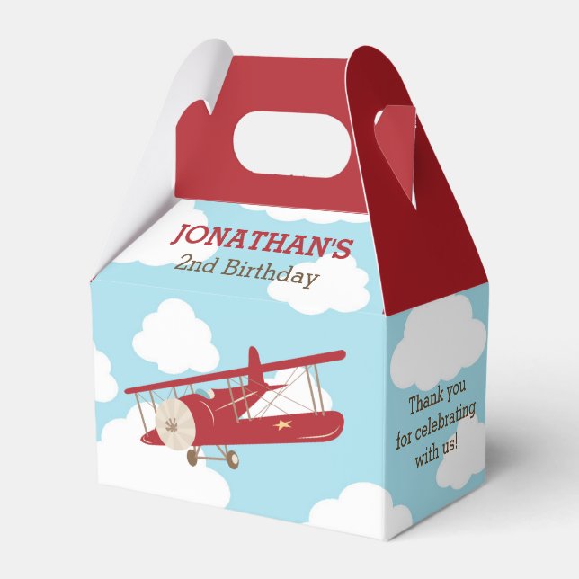 Vintage Plane Favor Boxes (Red) (Front Side)