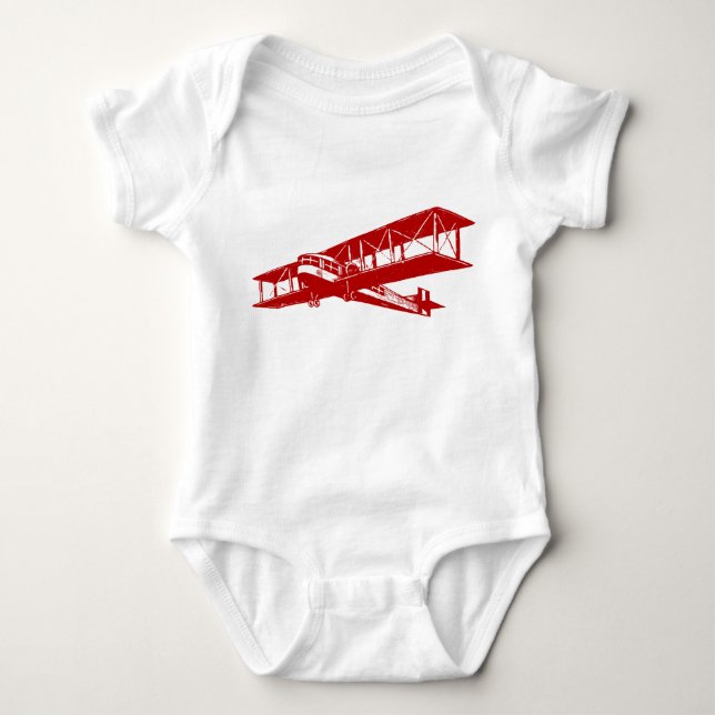 Vintage Plane - Ruby Red Baby Bodysuit (Front)